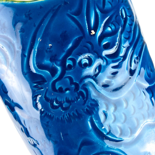 Italian Blue + Yellow Ceramic Dragon Vase #O1040