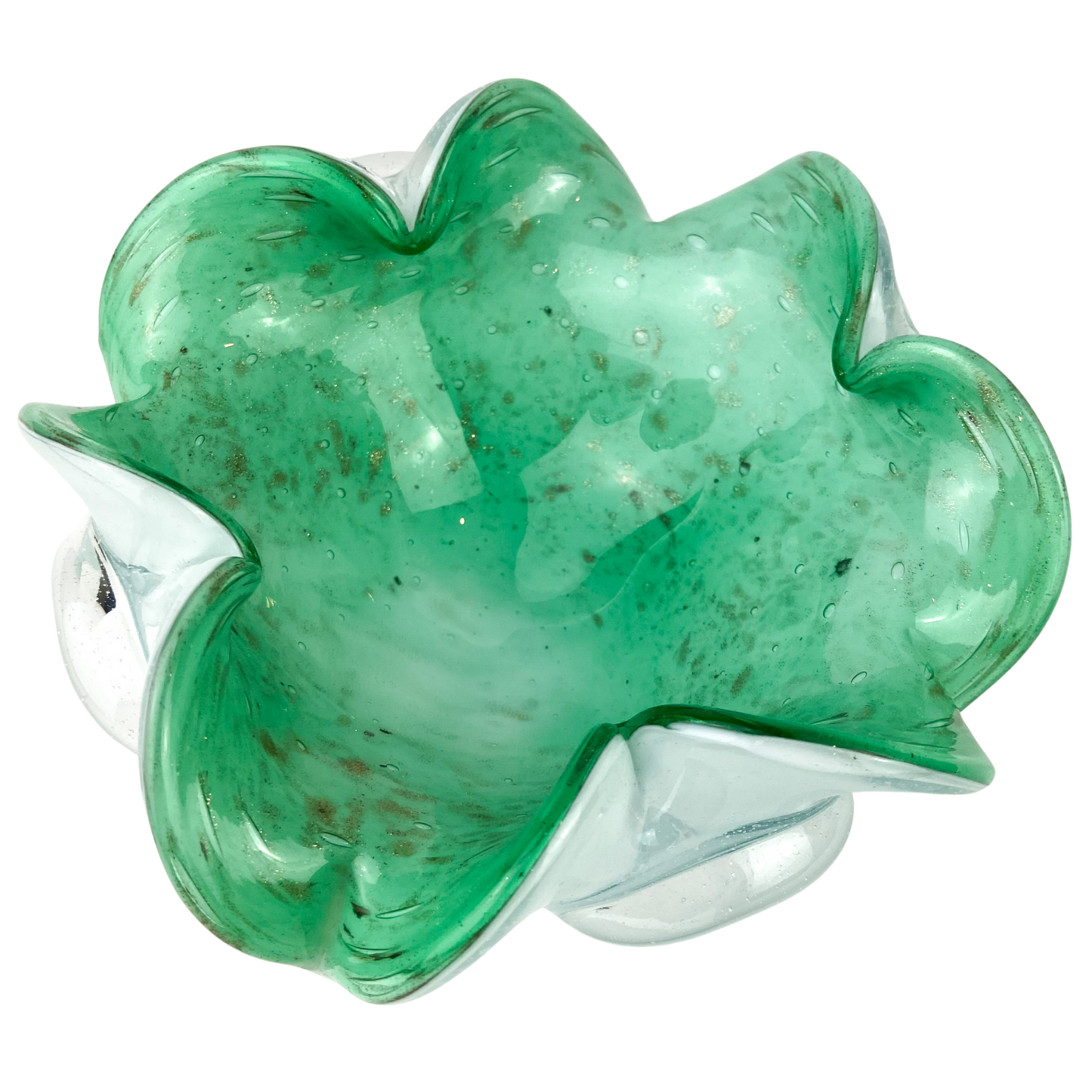 Murano Mint + White Cased Floriform Glass Catchall/Ashtray #O1068