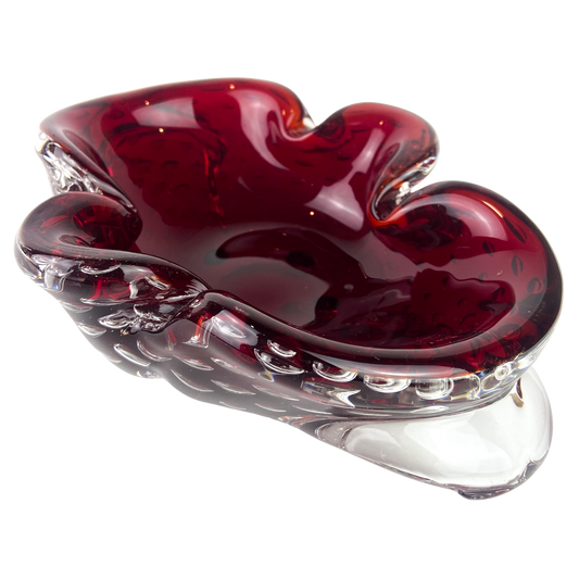 Murano Burgundy + Clear Bullicante Glass Catchall/Ashtray #O1106