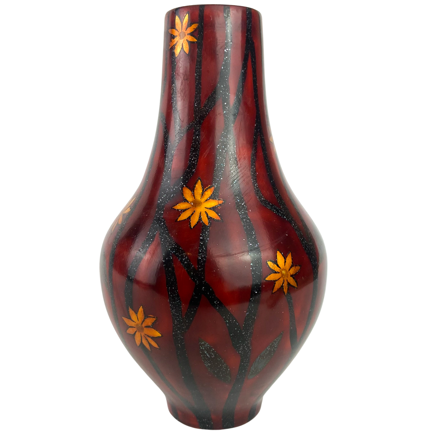 Vintage Black + Red Lacquered Wood Vase #O1108