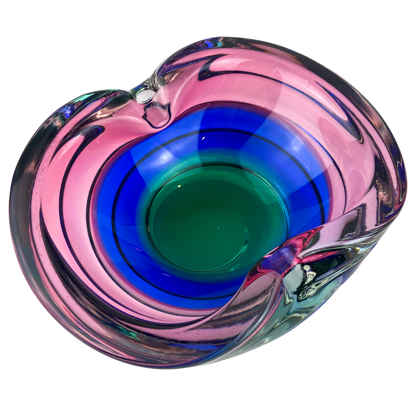 Murano Pink + Blue + Green Freeform Glass Catchall/Ashtray #O1070