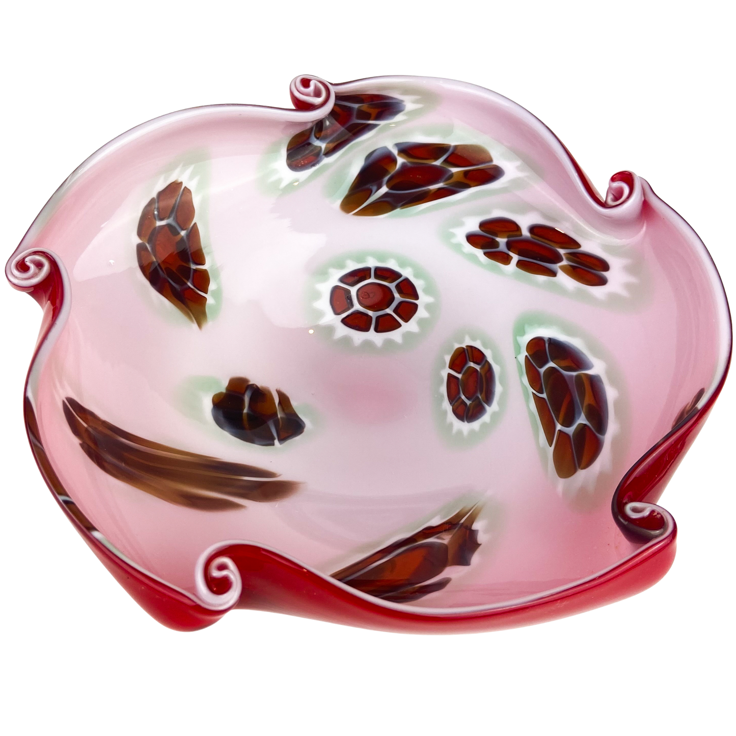 Murano Red Millefiori Cased Glass Catchall/Ashtray #O1103