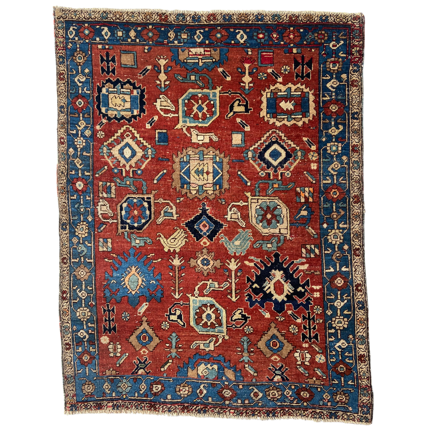 Rare Antique Harshang Bijar Accent Rug #R1124 - 3'6" x 4'7"