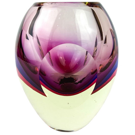 Purple + Fuschia Faceted Sommerso Art Glass Vase #O1081