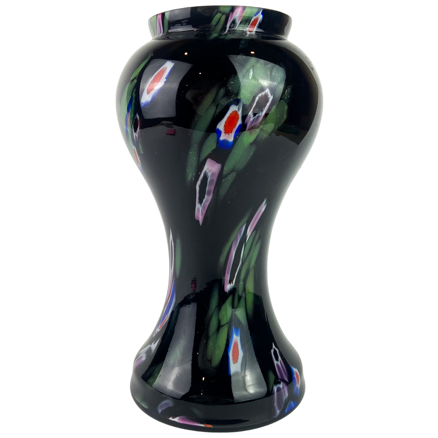 Czech Kralik Black + Millefiori Bohemian Glass Vase #O1111