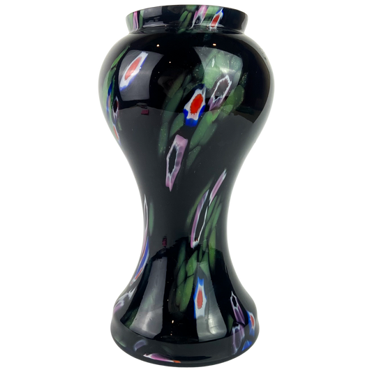 Czech Kralik Black + Millefiori Bohemian Glass Vase #O1111