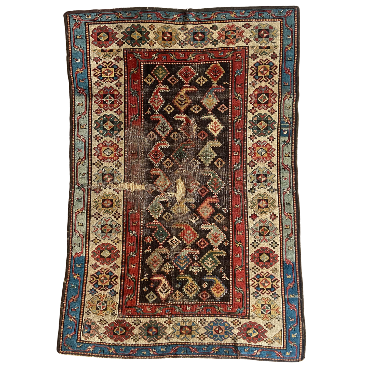 Antique Kurdish Boteh Accent Rug #R1100 - 4'2" x 6'