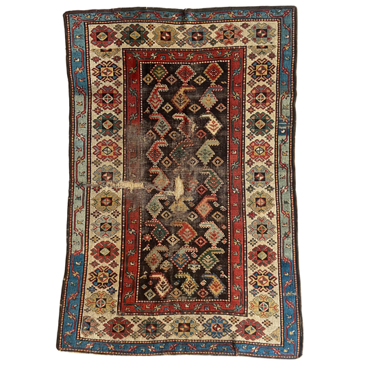 Antique Kurdish Boteh Accent Rug #R1100 - 4'2" x 6'