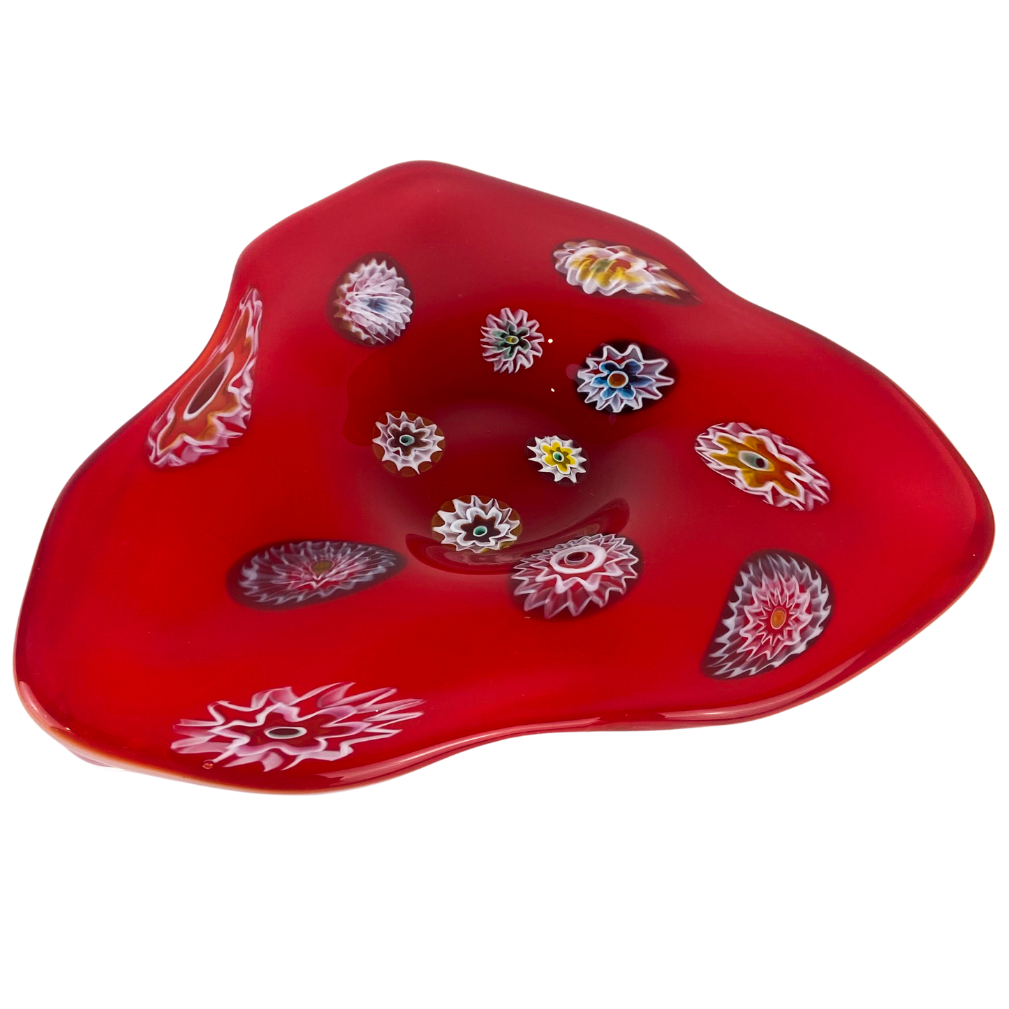 Murano Red + Millefiori Freeform Glass Catchall/Ashtray #O1104