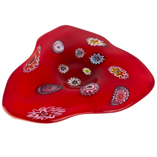 Murano Red + Millefiori Freeform Glass Catchall/Ashtray #O1104