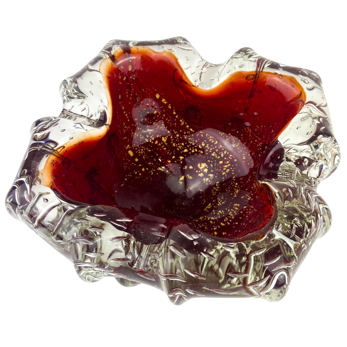 Murano Garnet + Gold Bullicante Glass Catchall/Ashtray #O1095