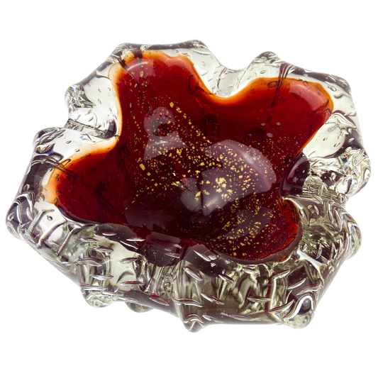 Murano Garnet + Gold Bullicante Glass Catchall/Ashtray #O1095