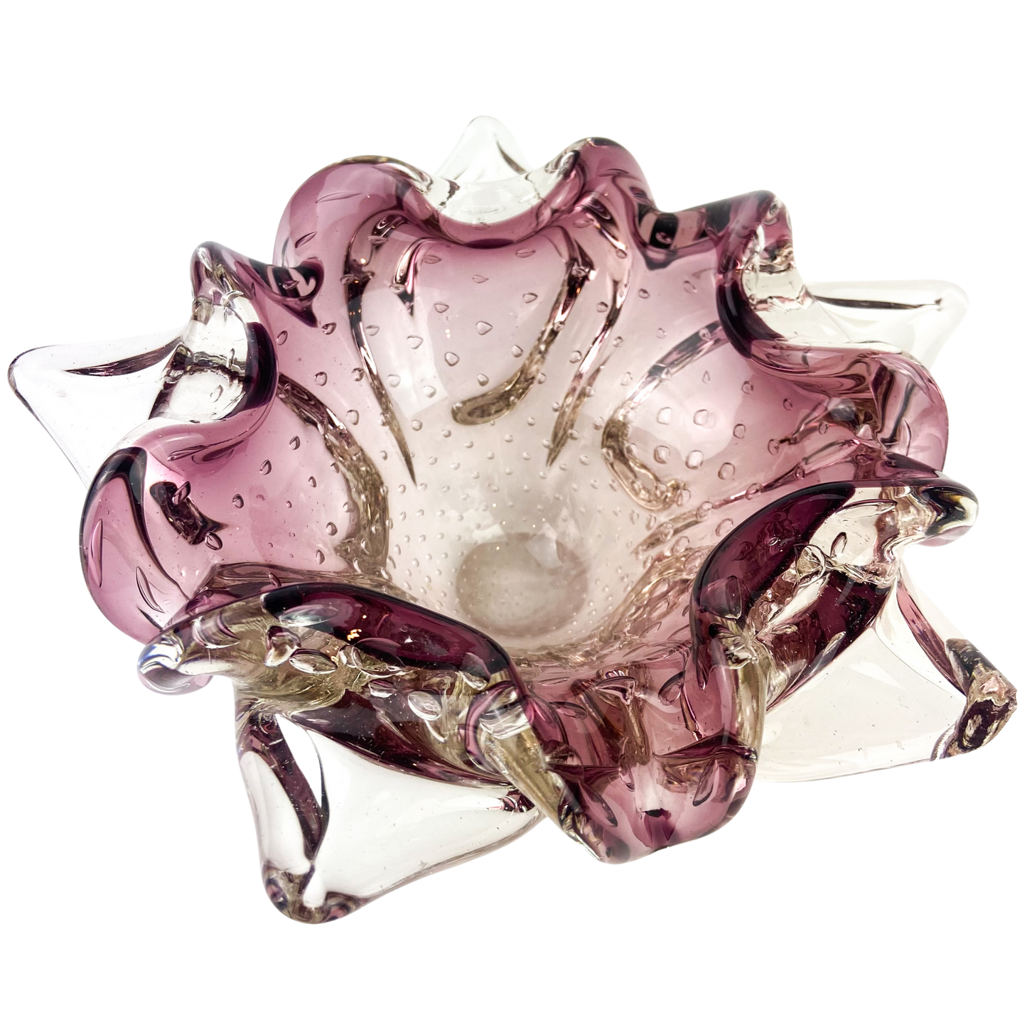 Murano Amethyst + Clear Bullicante Glass Catchall/Ashtray #O1085