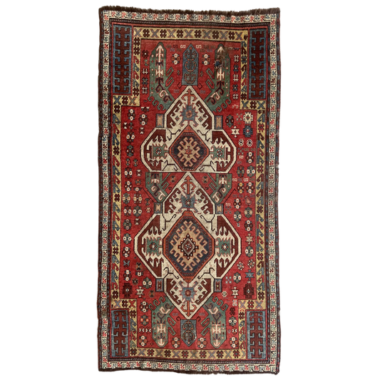 Antique Kazak Accent Rug #R980 - 3'9" x 7'5"