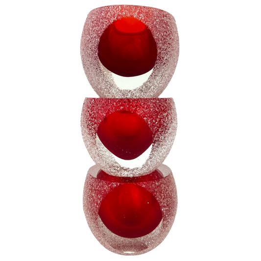 Set of Three Red Fifth Ave Crystal Candle Holders #O1105