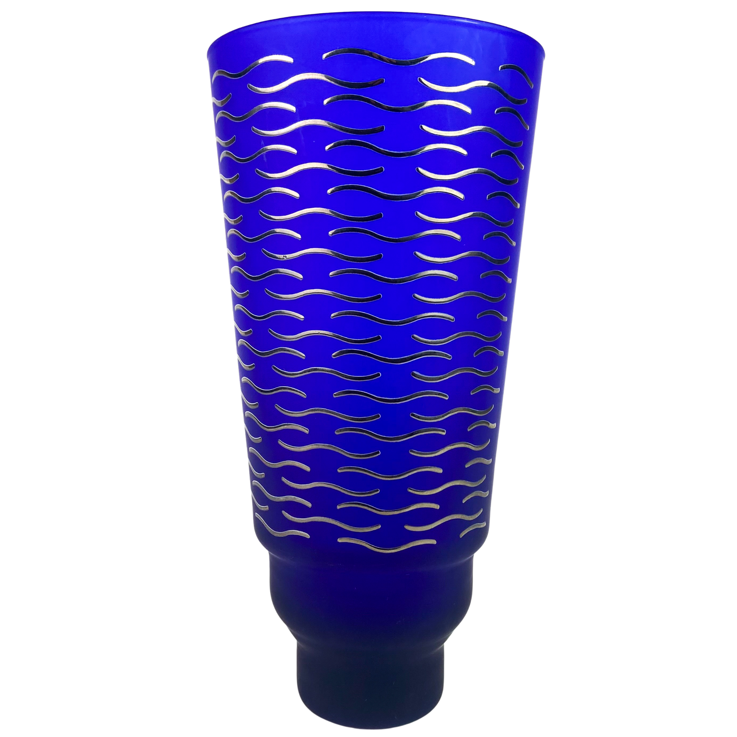 Italian EGIZIA HWC Cobalt + Silver Post-Modern Glass Vase #O1050