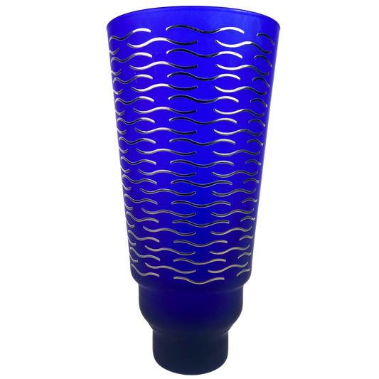 Italian EGIZIA HWC Cobalt + Silver Post-Modern Glass Vase #O1050