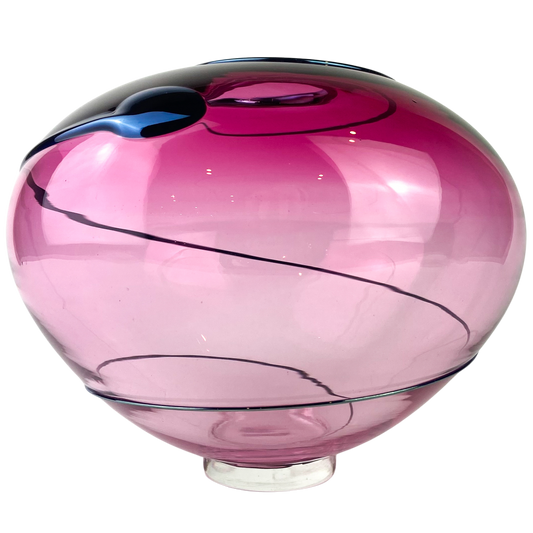 Pink + Navy Iridescent Swirl Studio Art Glass Vase #O1088