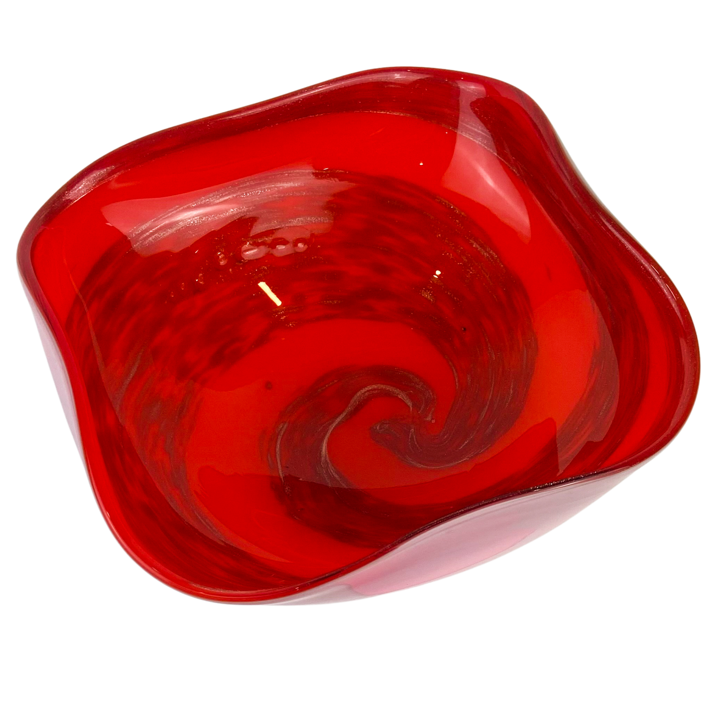 Murano Vermillion + Copper Swirl Glass Catchall/Ashtray #O1101