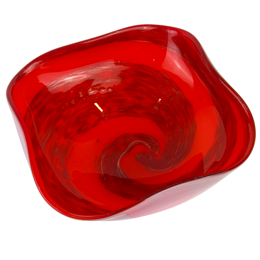 Murano Vermillion + Copper Swirl Glass Catchall/Ashtray #O1101