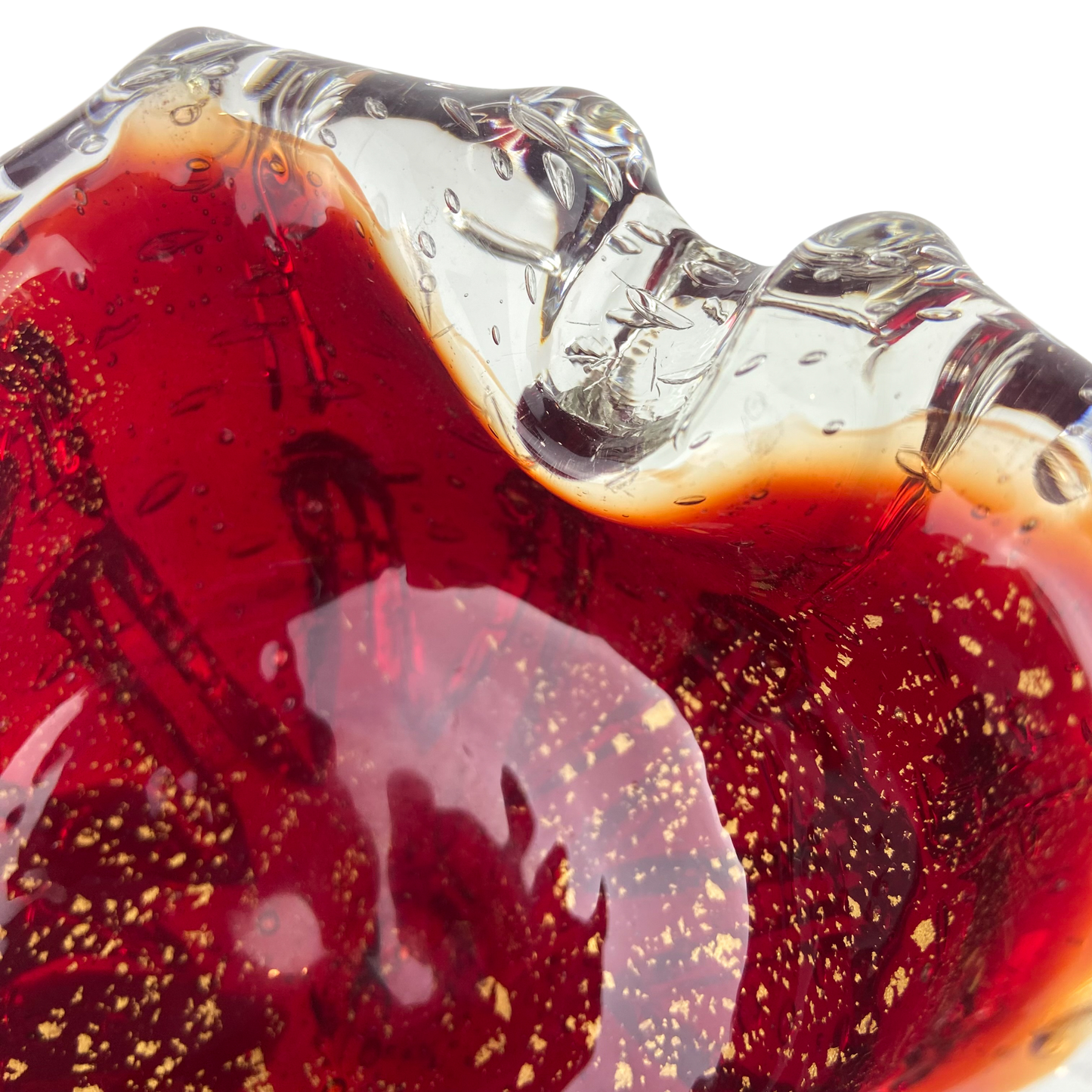 Murano Garnet + Gold Bullicante Glass Catchall/Ashtray #O1095