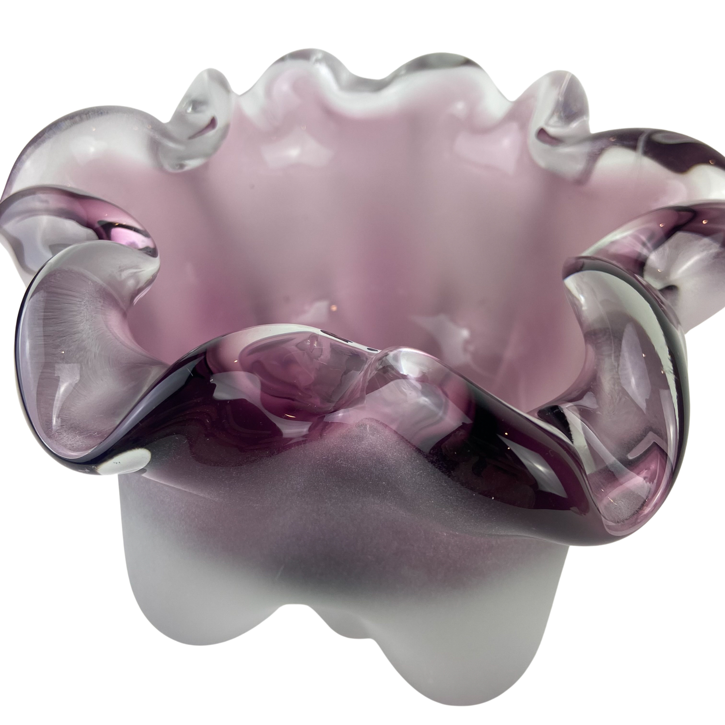 Czech Purple Frosted Floriform Glass Vase #O1080