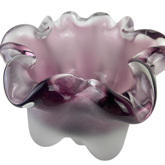 Czech Purple Frosted Floriform Glass Vase #O1080