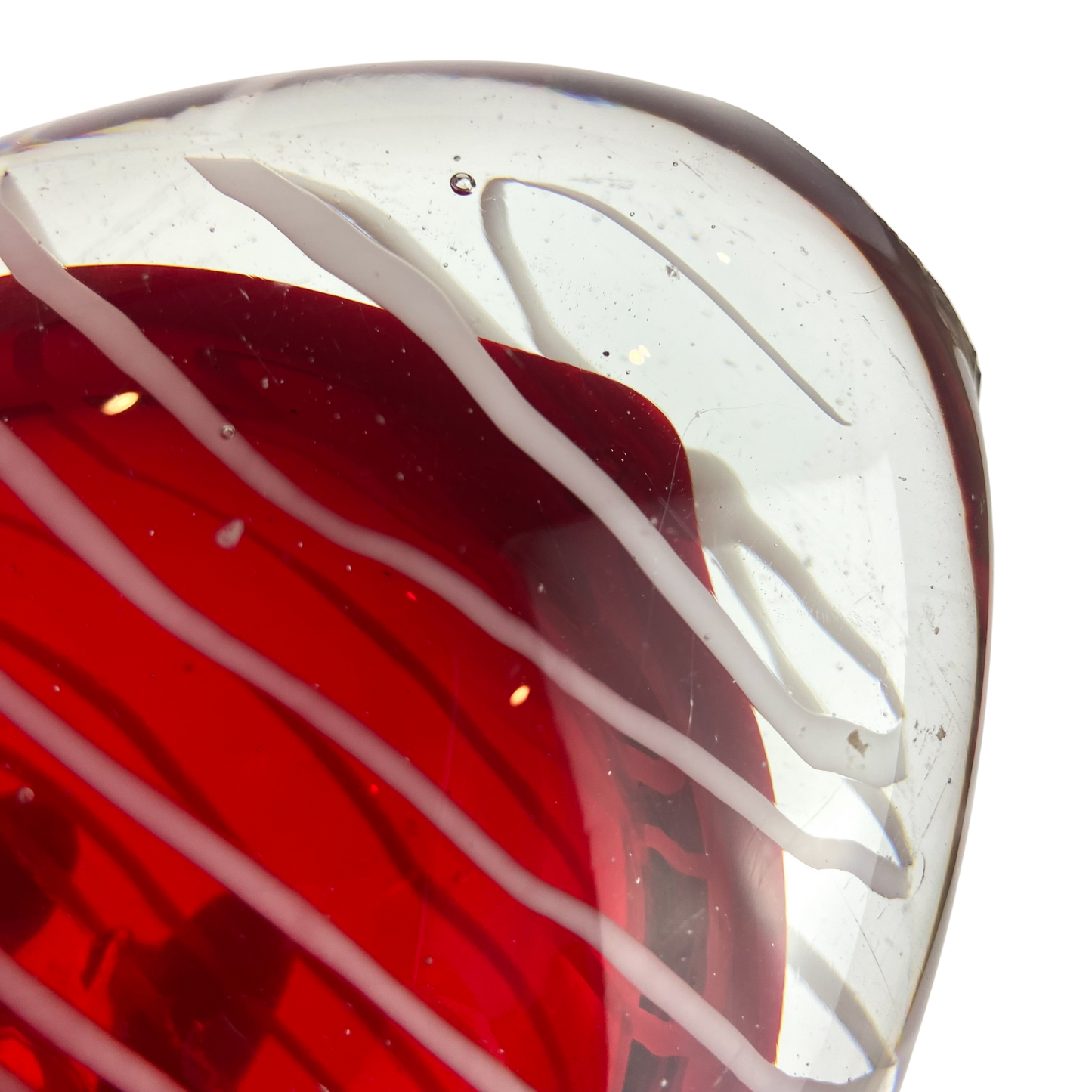 Murano Red + White Swirl Glass Heart Vase #O1102