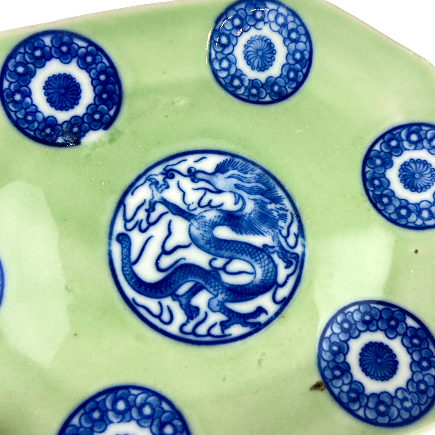 Antique Chinese Celadon + Cobalt Dragon Plate #O1066