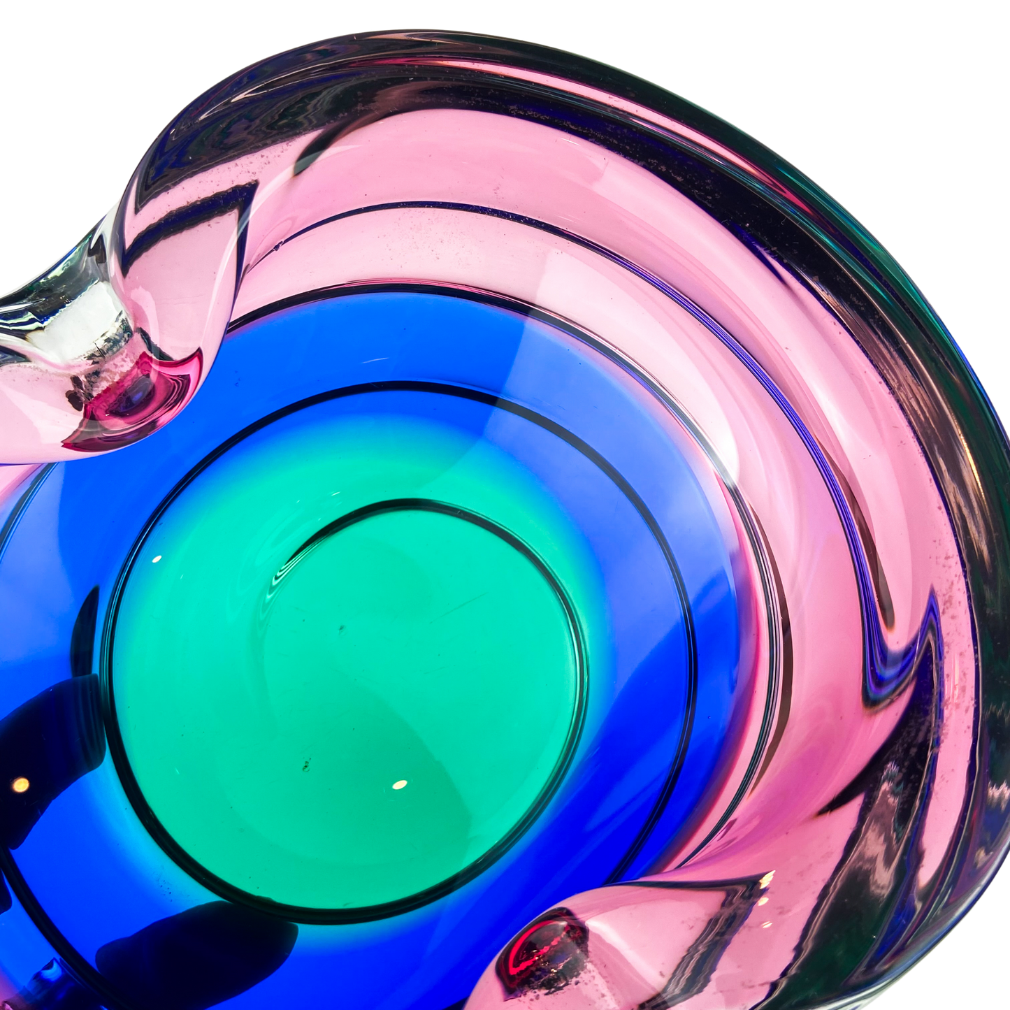 Murano Pink + Blue + Green Freeform Glass Catchall/Ashtray #O1070