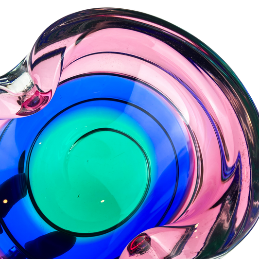 Murano Pink + Blue + Green Freeform Glass Catchall/Ashtray #O1070