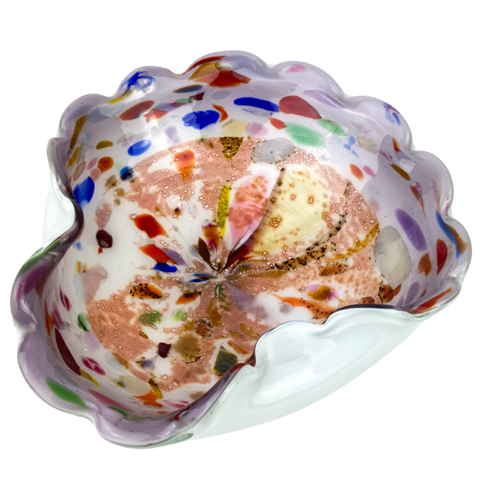 Murano Lilac + Confetti Scalloped Glass Catchall/Ashtray #O1093