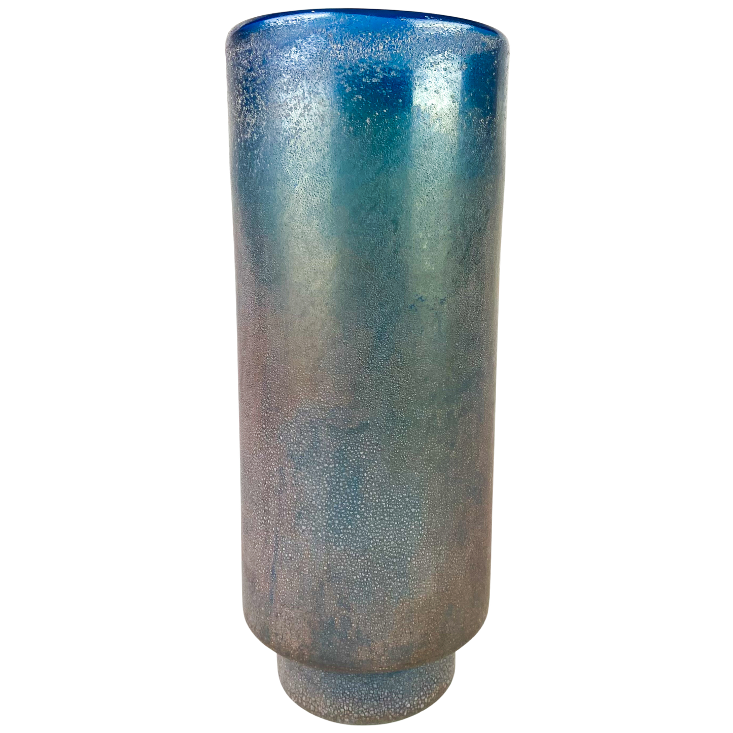 Large Blue Iridescent Studio Art Glass Vase #O1051