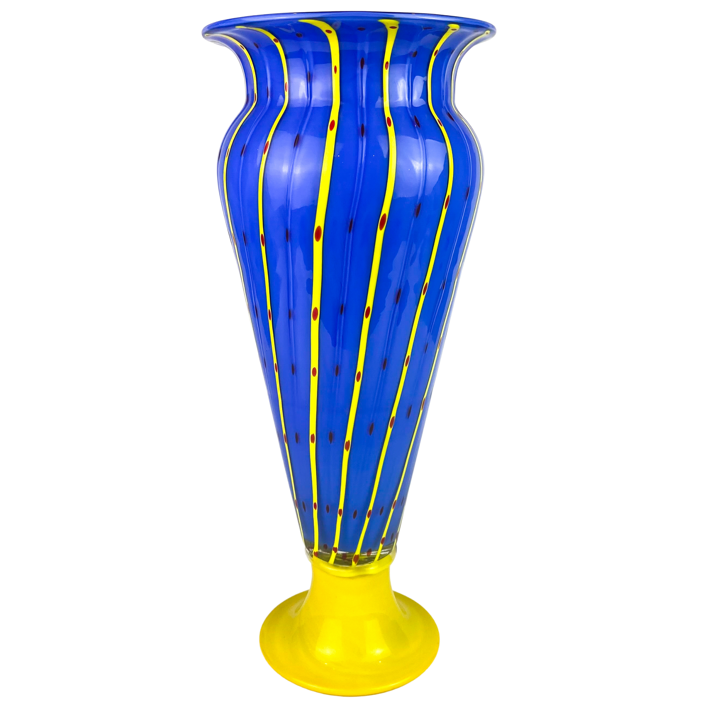 Large Post-Modern Murano Blue + Yellow Pedestal Vase #O1048