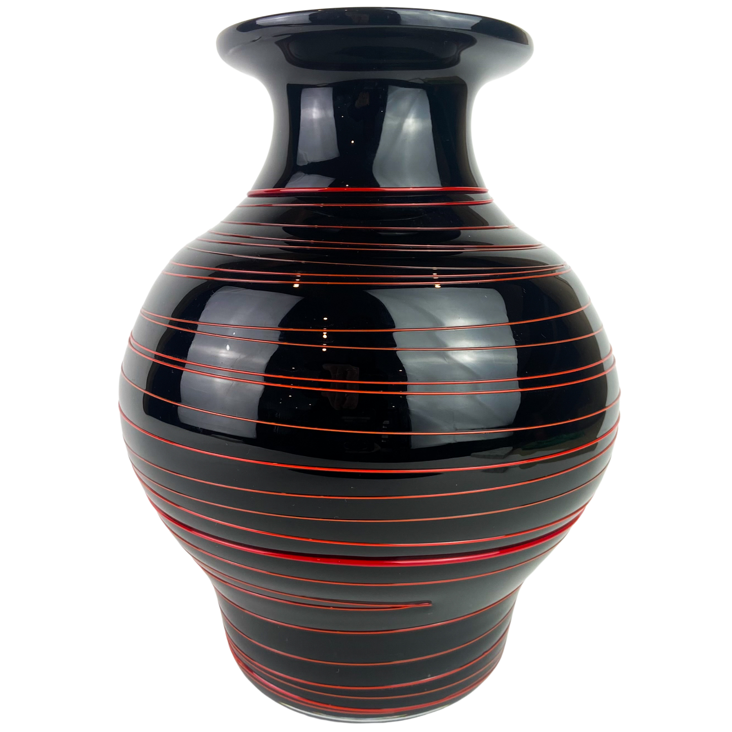 Large Murano Black + Red Art Glass Vase #O1109