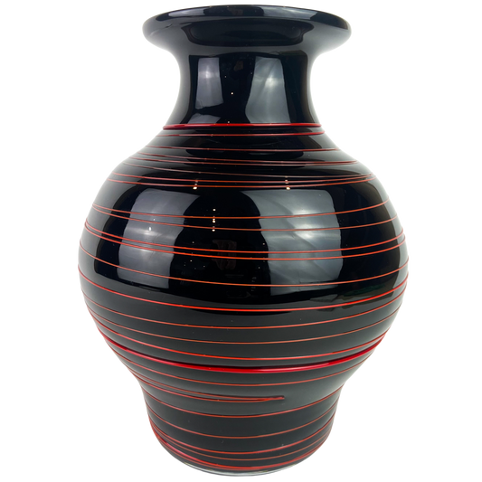 Large Murano Black + Red Art Glass Vase #O1109