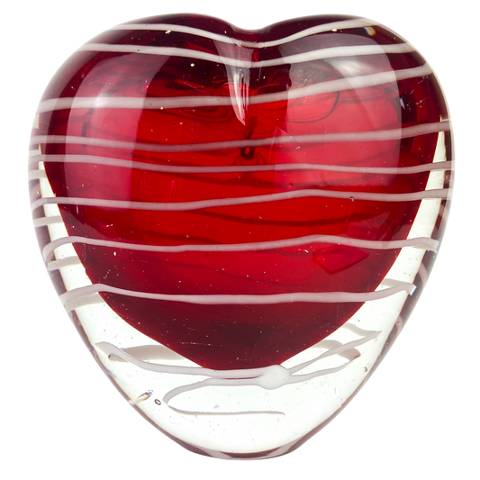 Murano Red + White Swirl Glass Heart Vase #O1102