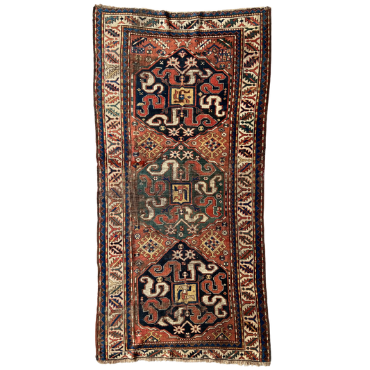 Antique Cloudband Kazak Runner #R1120 - 4' x 8'