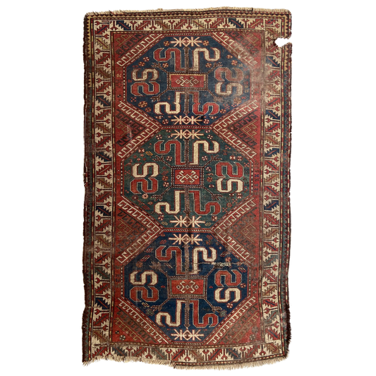 Antique Cloudband Kazak Accent Rug #R1183 - 4'11" x 8'7"