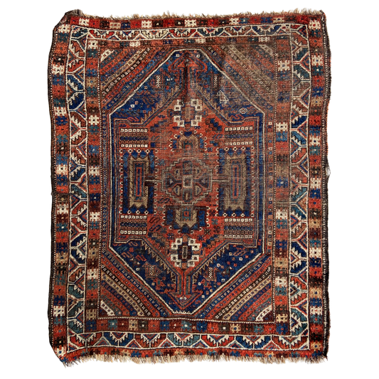 Antique Kazak Accent Rug #R997 - 4'3" x 5'