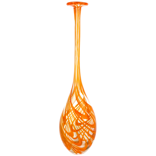 Tall Orange Swirled Teardrop Art Glass Vase #O939