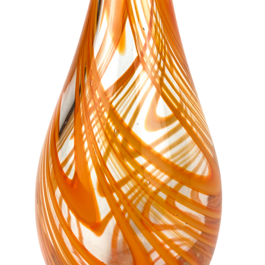 Tall Orange Swirled Teardrop Art Glass Vase #O939