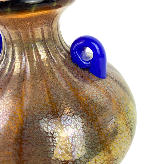 Murano Iridescent Amber + Cobalt Glass Amphora/Vase #O813