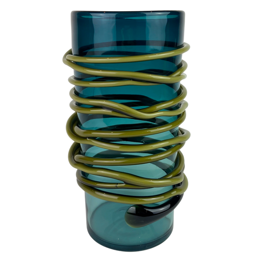 Large Turquoise + Moss Green Glass Vase #O833